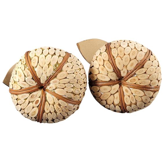 Set of 2 Handmade Wooden Pear Ornaments with Natural Bark and Leaf Accents - Picture 2 of 12